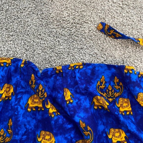 Elephant Print Made in Thailand Blue & Gold Wrap Skirt Midi Skirt Size O/S Large - Picture 10 of 13
